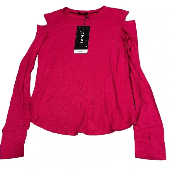 NWT Terez Girls‎ Cold Shoulder Pink Long Sleeve Shirt - Picture 1 of 6